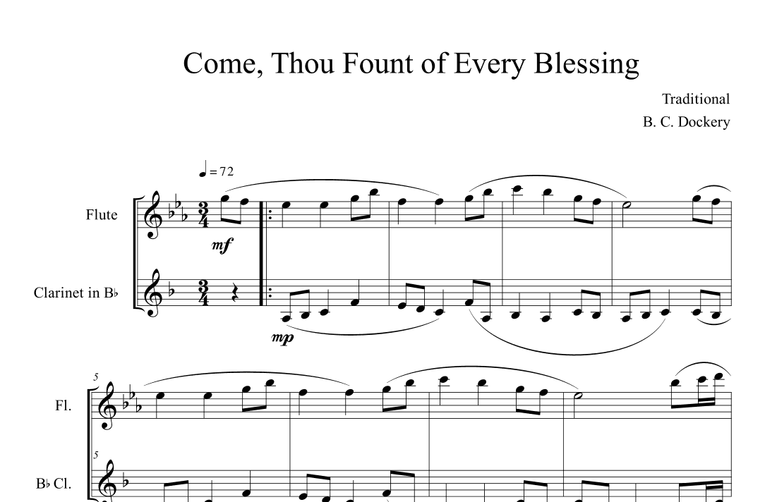 Come, Thou Fount of Every Blessing (Flute and Clarinet Duet) (arr. B. C. Dockery)
