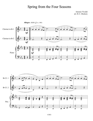Spring from the Four Seasons (Clarinet Duet with Piano Accompaniment) (arr. B. C. Dockery)