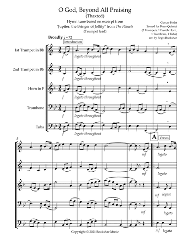 O God, Beyond All Praising (Thaxted) (Bb) (Brass Quintet - 2 Trp, 1 Hrn, 1 Trb, 1 Tuba) (Trumpet lea (arr. Regis Bookshar)