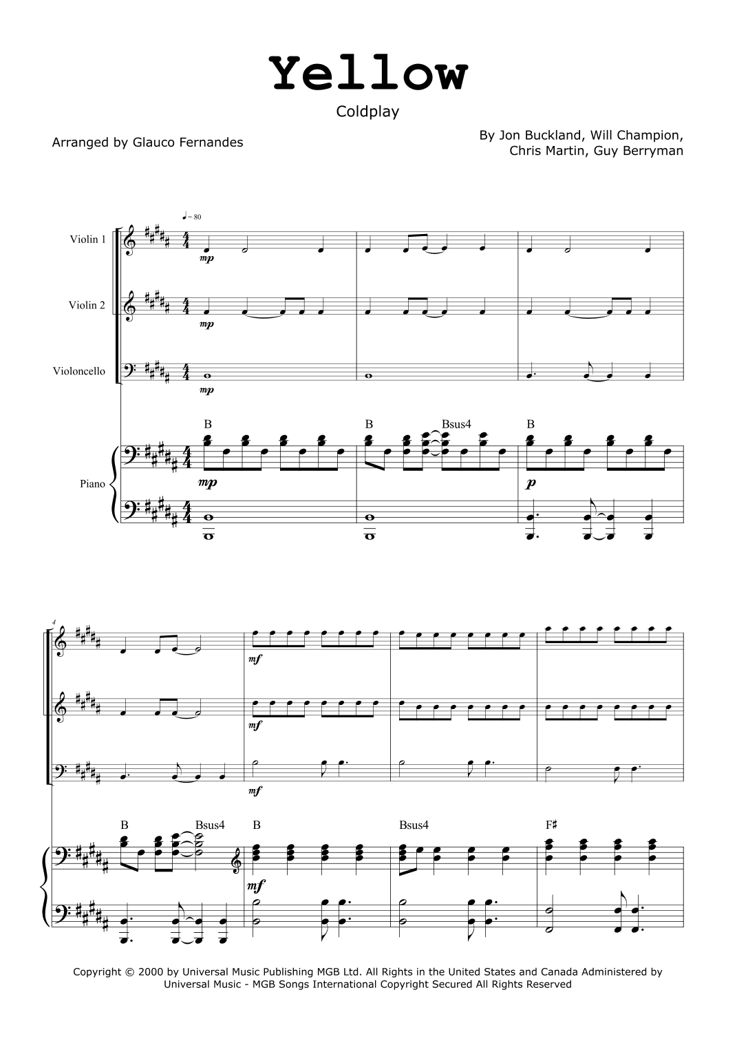 Yellow (arr. Glauco Fernandes)