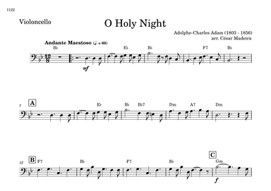 O Holy Night - Cello Solo - W/Chords (arr. César Madeira)