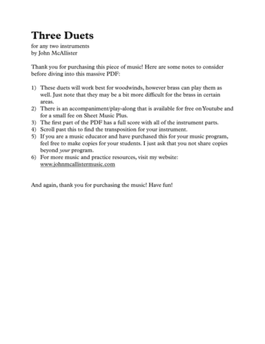 Three Contrasting Duets - For Any Two Wind Instruments