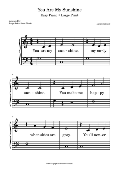 You Are My Sunshine Easy Piano Large Print (arr. Large Print Sheet Music)