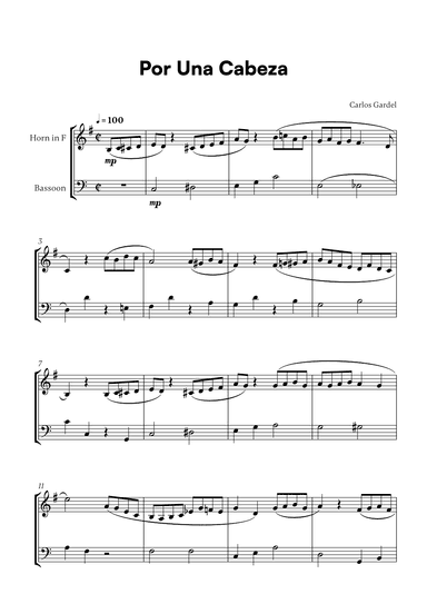 Carlos Gardel - Por Una Cabeza for French Horn and Bassoon (arr. Cadenza Editions)