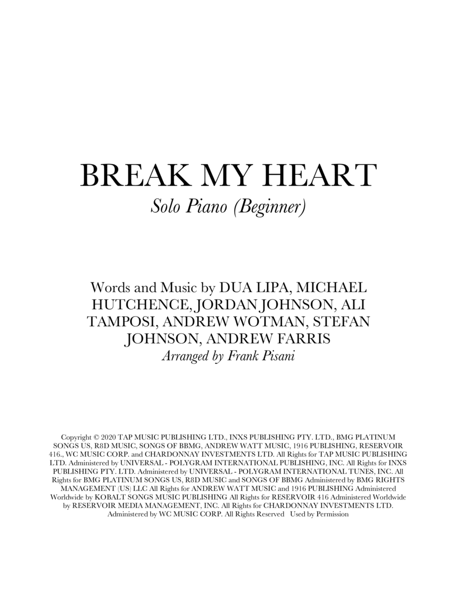 Break My Heart (arr. Frank Pisani)