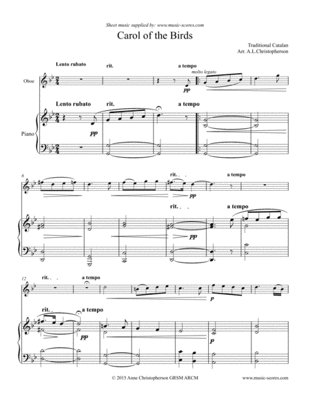 Carol of the Birds - Oboe and Piano (arr. Anne L Christopherson GRSM ARCM)