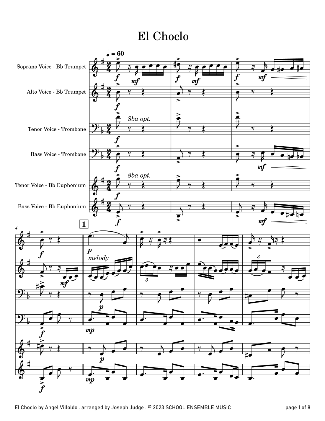 El Choclo by Villoldo for Brass Quartet in Schools (arr. Joseph Judge)