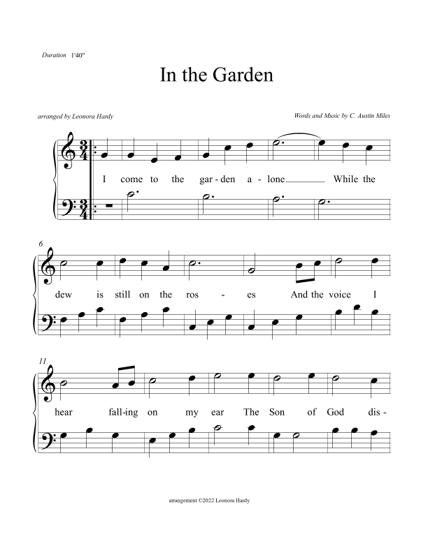 In the Garden (Beginner) (I Come to the Garden Alone) (arr. Leonora Hardy)