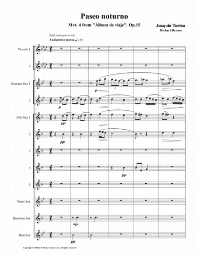 Paseo noturno (Saxophone Choir + 2 Piccolos) (arr. Richard Byrnes)