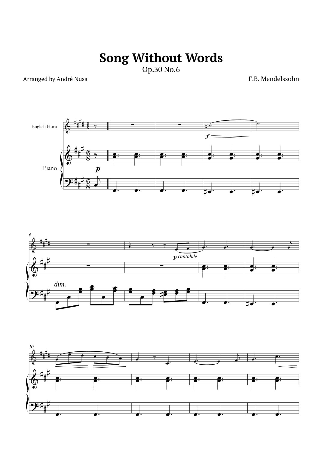 Song Without Words Op.30 No.6 (arr. André Nusa)