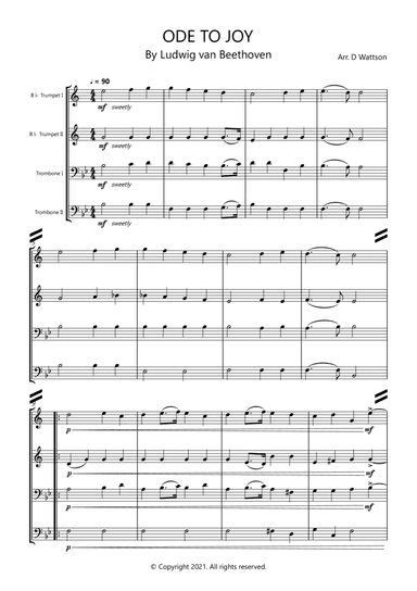 Ode to Joy for brass quartet (arr. Douglas Wattson)