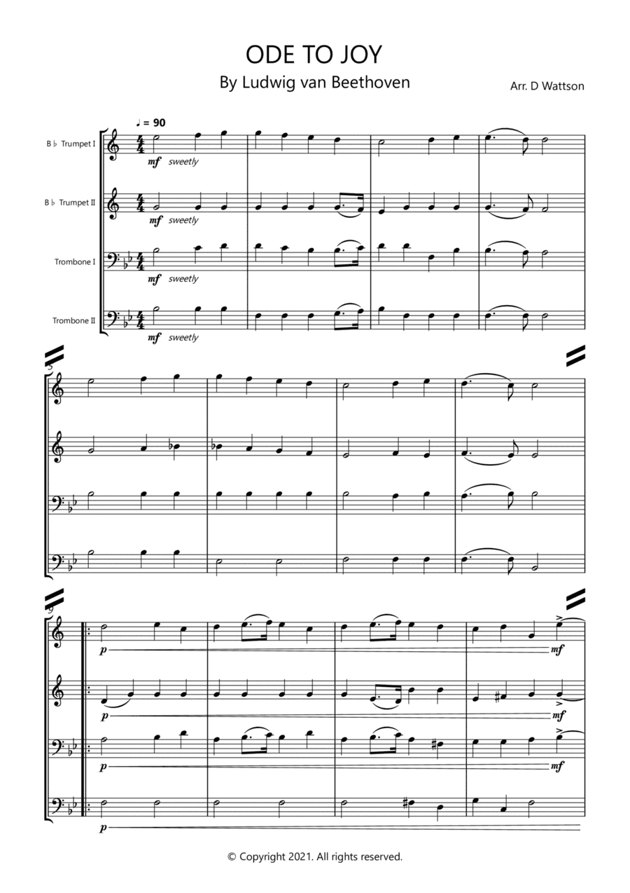 Ode to Joy for brass quartet (arr. Douglas Wattson)