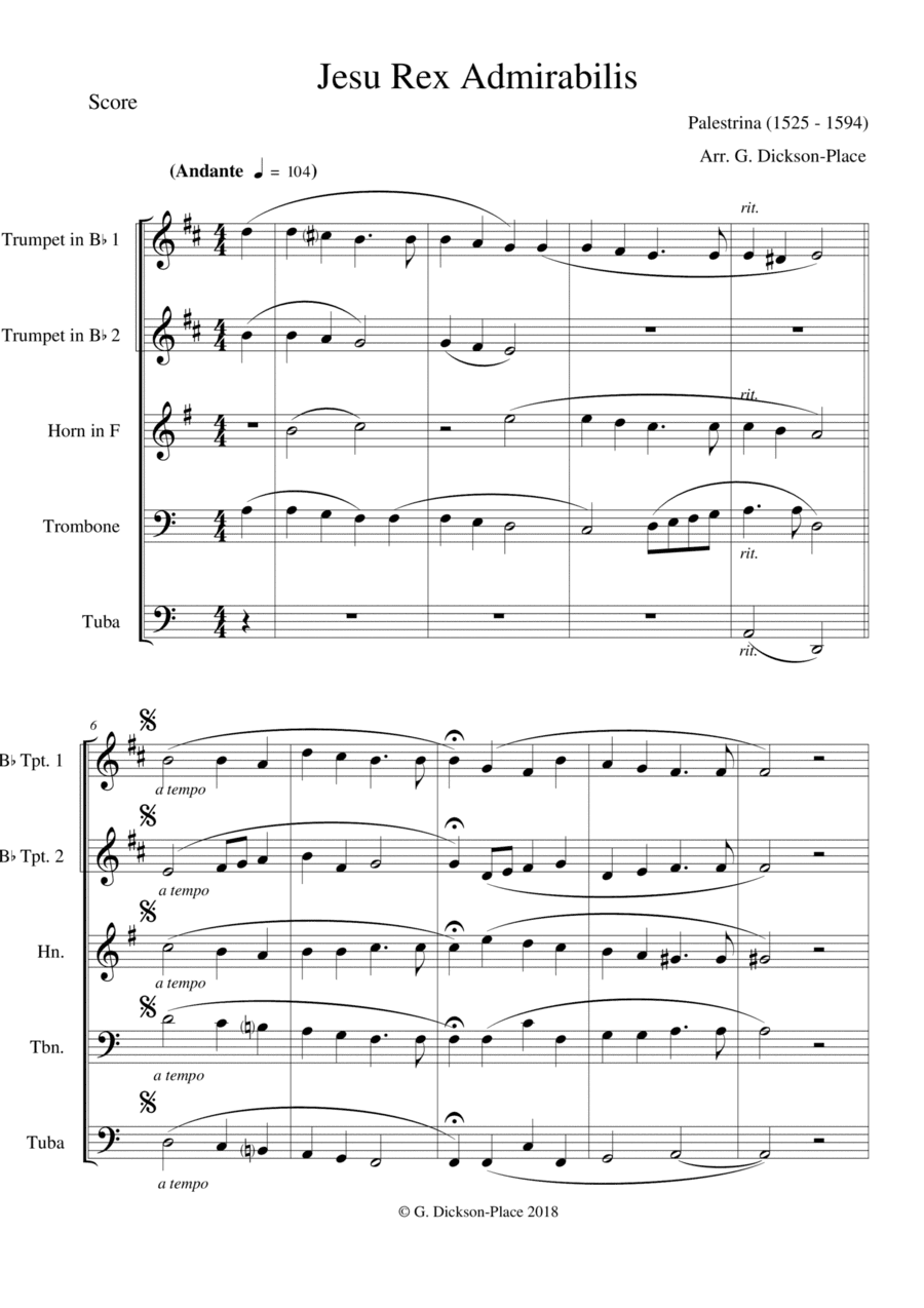Jesu Rex Admirabilis - Palestrina (16th century) Arr. by Graham Dickson-Place (arr. Graham Dickson-Place)