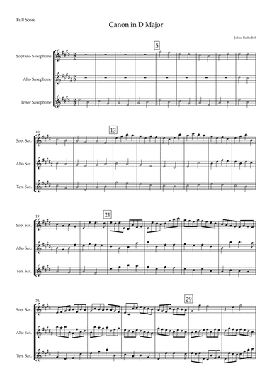 Canon in D Major (Johann Pachelbel) for Saxophone Trio (arr. Fabio Britto)