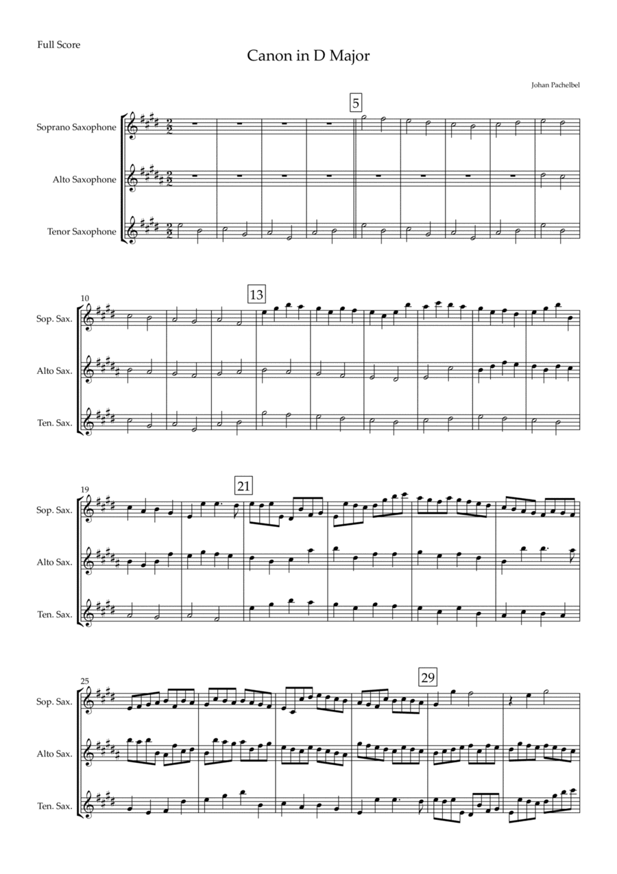 Canon in D Major (Johann Pachelbel) for Saxophone Trio (arr. Fabio Britto)