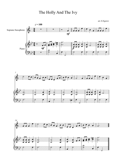 The Holly And The Ivy, For Soprano Saxophone & Piano