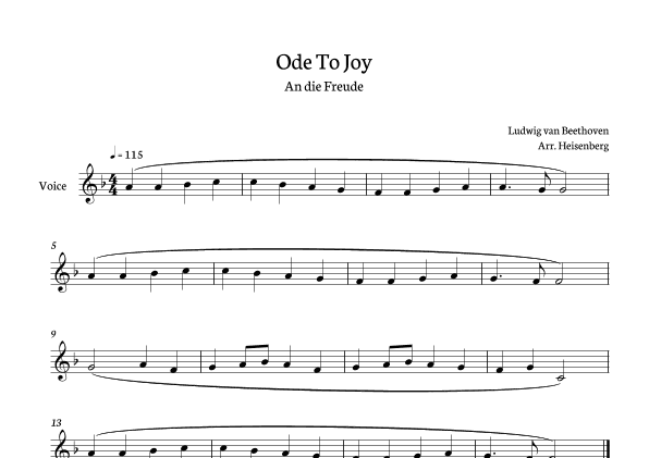 Beethoven - Ode To Joy for voice in F (Lyrics in English) (arr. Heisenberg)