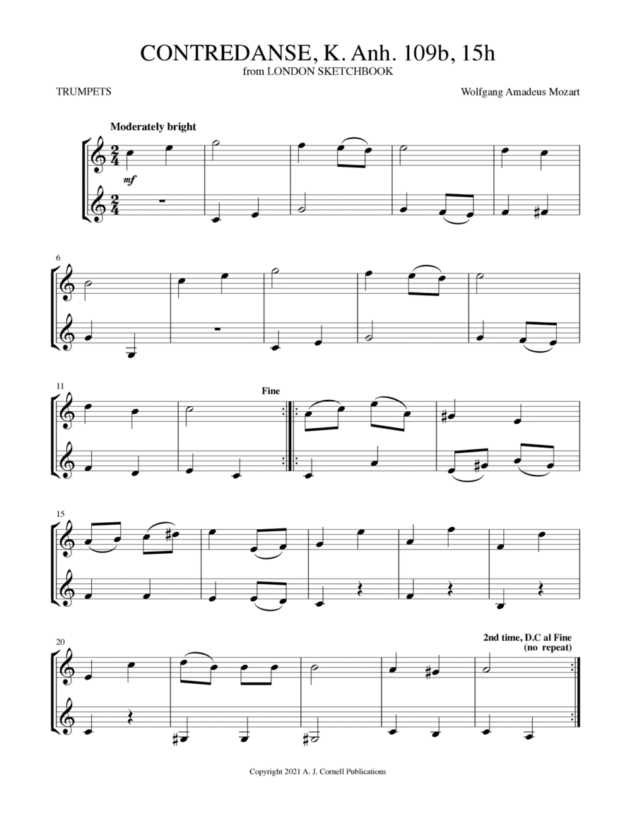 Contredanse, K. 15h (from London Sketchbook, K. Anh. 109b) (arr. Mark Phillips)