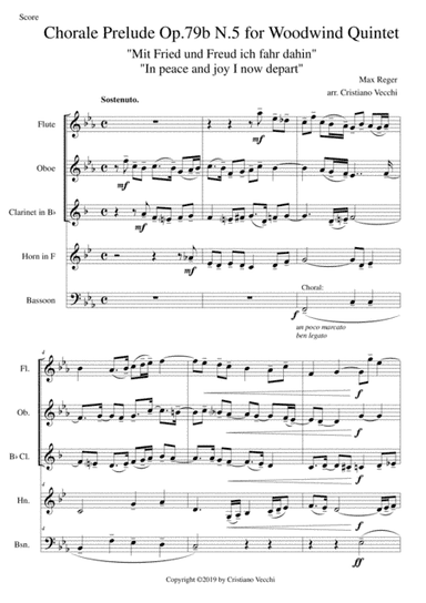 Chorale Prelude Op.79b N.5 for Woodwind Quintet (arr. Cristiano Vecchi)