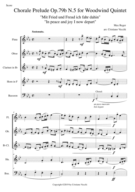 Chorale Prelude Op.79b N.5 for Woodwind Quintet (arr. Cristiano Vecchi)