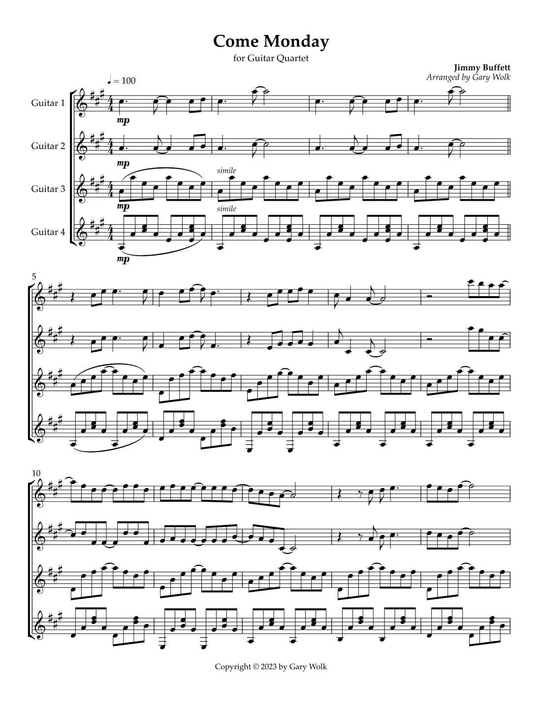 Come Monday (arr. Gary Wolk)