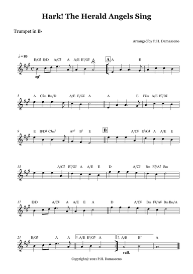 Hark! The Herald Angels Sing - Trumpet in Bb Solo with Chords (arr. P.H. Damasceno)