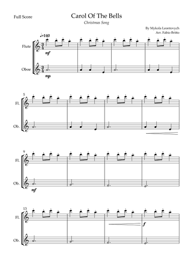 Carol Of The Bells (Christmas Song) for Flute & Oboe Duo (arr. Fabio Britto)