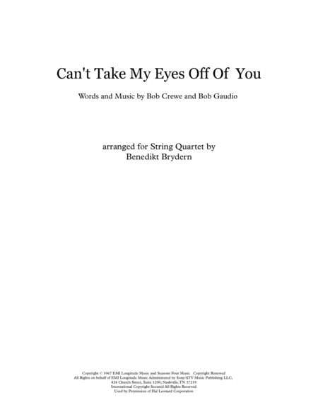 Can't Take My Eyes Off Of You (arr. Benedikt Brydern)