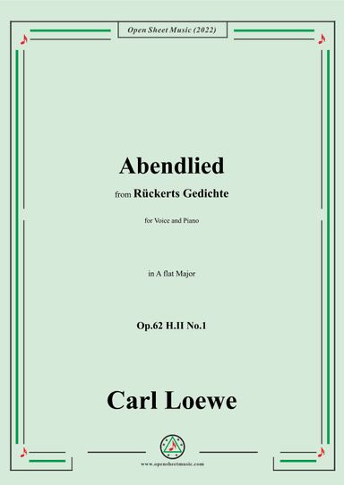 Loewe-Abendlied,Op.62 H.II No.1,in A flat Major (arr. OSM Press)