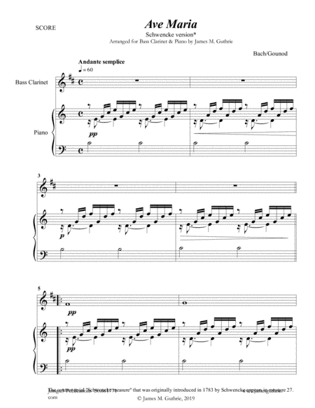 Bach-Gounod: Ave Maria, Schwencke version for Bass Clarinet & Piano (arr. James M. Guthrie, ASCAP)