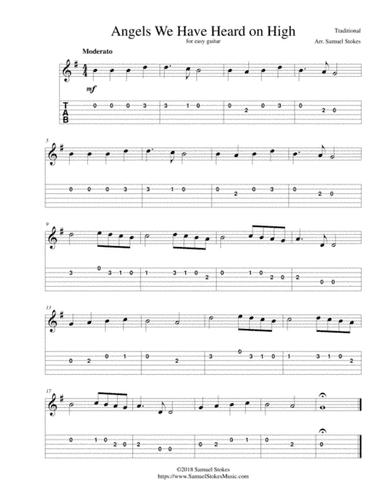 Angels We Have Heard on High - for easy guitar with TAB (arr. Samuel Stokes)