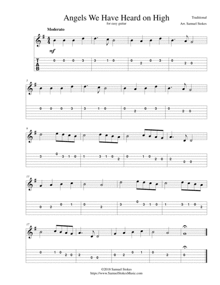 Angels We Have Heard on High - for easy guitar with TAB (arr. Samuel Stokes)
