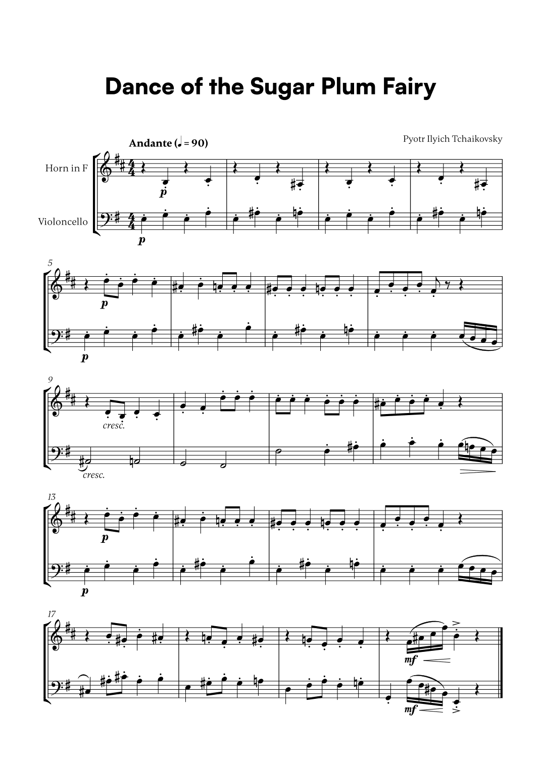 Tchaikovsky - Dance of the Sugar Plum Fairy (for French Horn and Cello) (arr. Cadenza Editions)