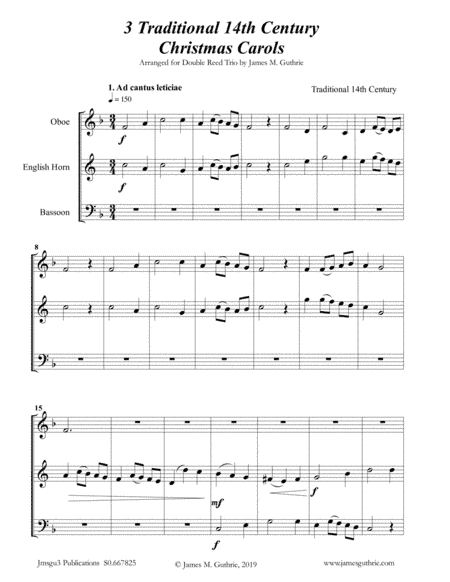 3 Traditional 14th Century Christmas Carols for Double Reed Trio (arr. James M. Guthrie, ASCAP)