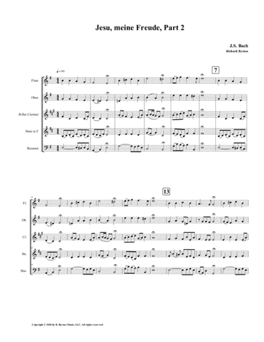 Jesu, meine Freude - Part 2, by J.S. Bach for Woodwind Quintet (arr. Richard Byrnes)