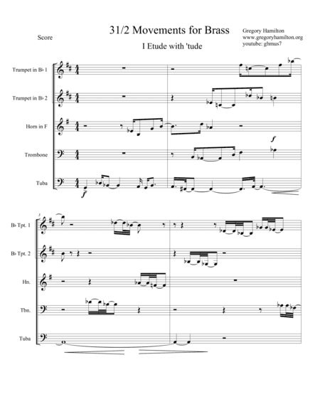 Three and One-Half Movements for Brass; Movement I Etude with 'tude.