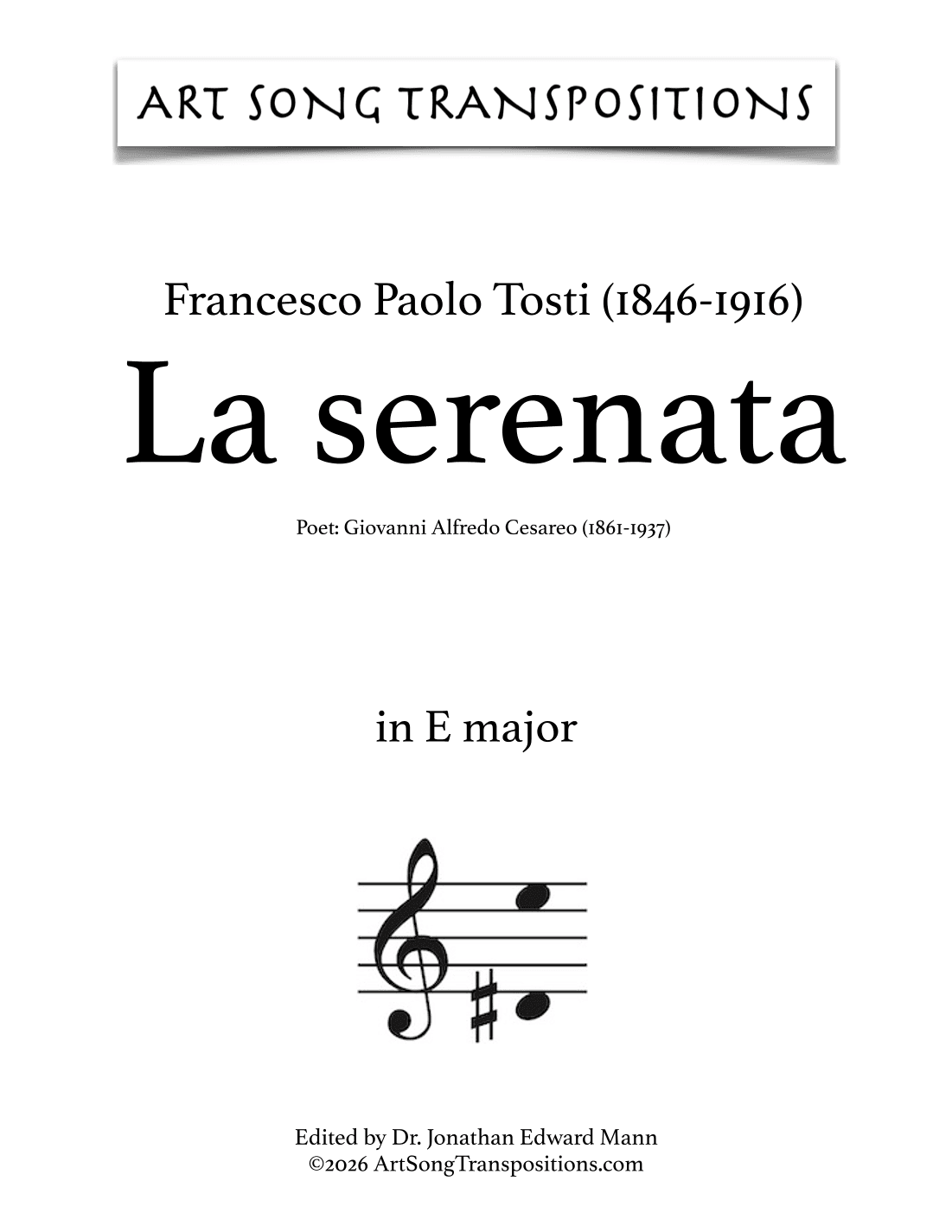 TOSTI: La serenata (transposed to E major) (arr. ArtSongTranspositions.com)