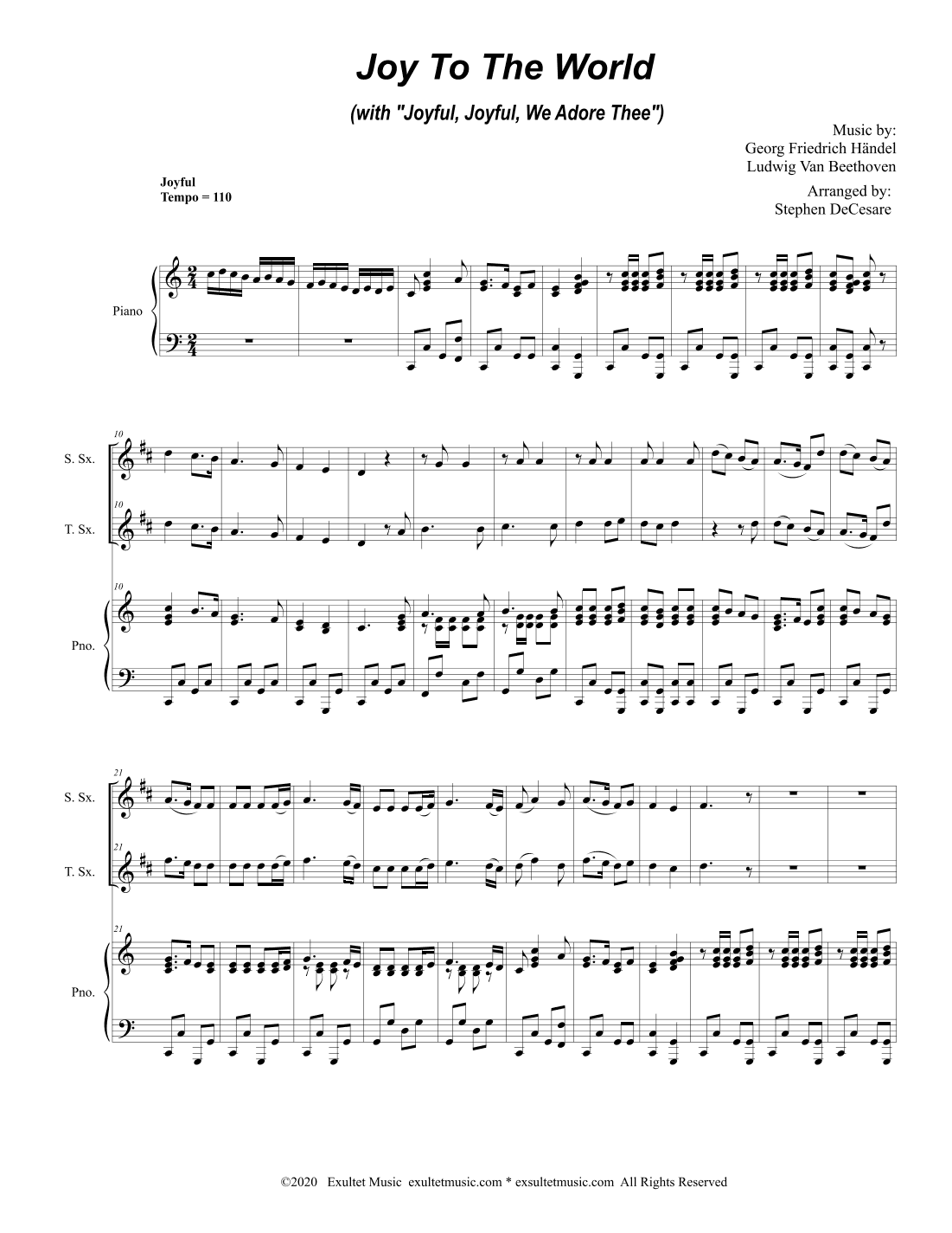 Joy To The World (with "Joyful, Joyful, We Adore Thee") (Duet for Soprano and Tenor Saxophone) (arr. Stephen DeCesare)
