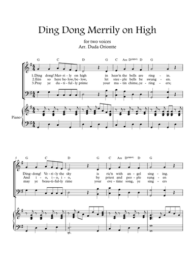Ding Dong Merrily on High  (two mixed voice - G major - with chords - with piano) (arr. Duda Oriontte)