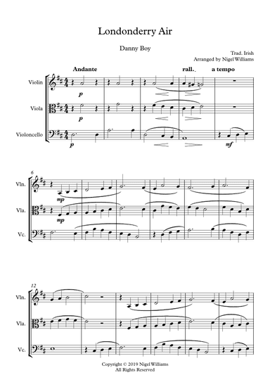 Londonderry Air (Danny Boy), for String Trio (arr. Nigel Williams)
