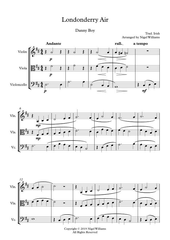 Londonderry Air (Danny Boy), for String Trio (arr. Nigel Williams)