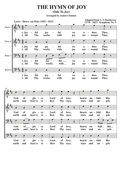 Ode To Joy (The Hymn Of Joy) A Cappella TTBB (arr. Andrew Emmet)