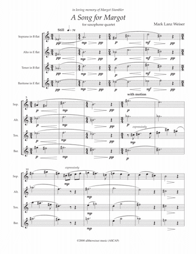 Song for Margot (Saxophone Quartet)