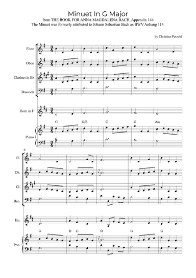 Minuet In G Major (with piano and chords) (arr. Alex Nunes Rodrigues)