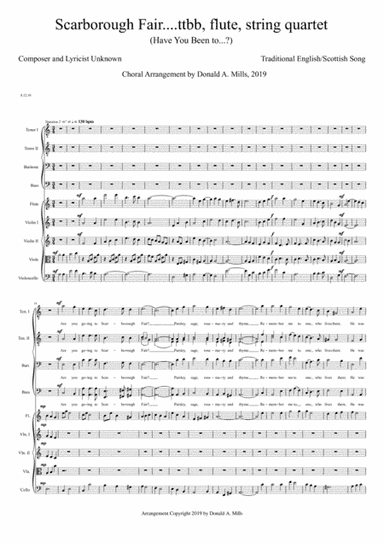 Scarborough Fair....ttbb, strings and flute (arr. Donald A Mills)