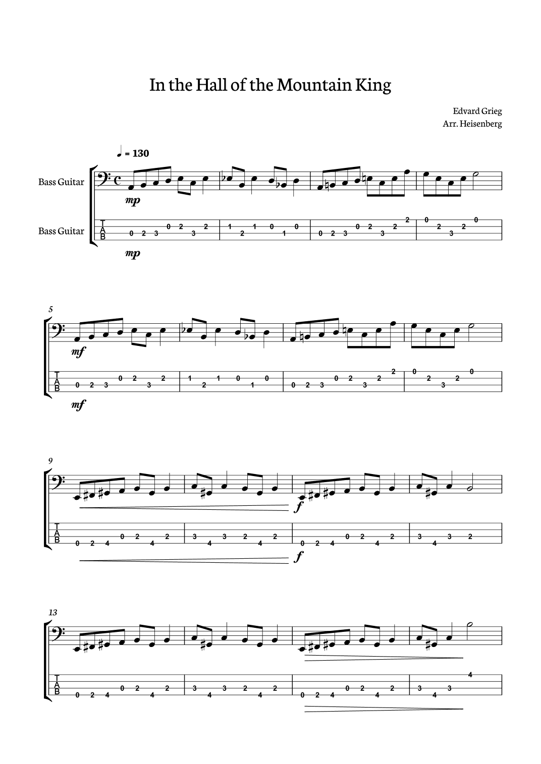 In The Hall of The Mountain King for Bass with tab (arr. Heisenberg)