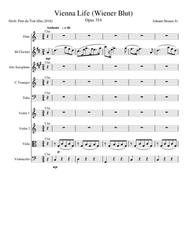 Vienna Life / Wiener Blut , Op. 354 - J Strauss Jr. (Mixed Ensemble) (arr. Peet du Toit)