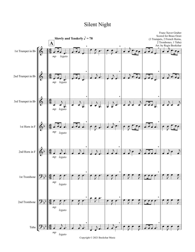 Silent Night (Bb) (Brass Octet - 3 Trp, 2 Hrn, 2 Trb, 1 Tuba) (arr. Regis Bookshar)