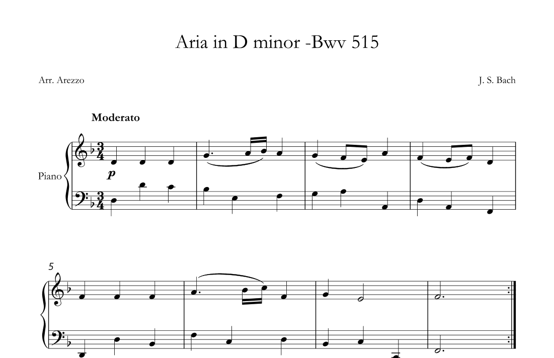 aria in d minor bwv 515 piano sheet music (arr. Arezzo Music)