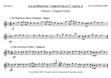 SAXOPHONE CHRISTMAS CAROLS vol. 1 - 12 English Carols for Sax Quartet (SATB or AATB) (arr. Ivan Marini)